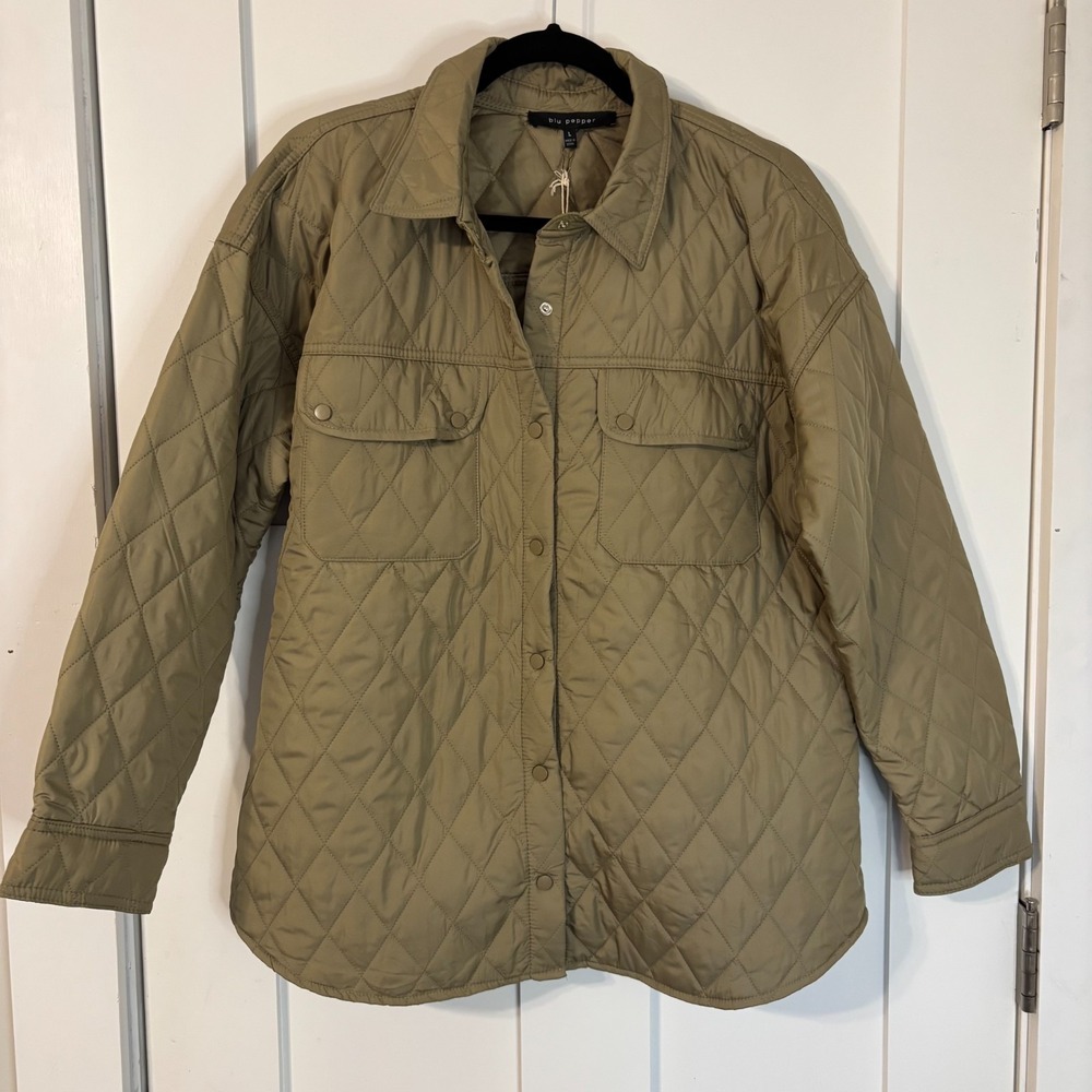NWT Blu Pepper Women's Light Green Quilted Snap Front Barn‎ Chore Jacket Large